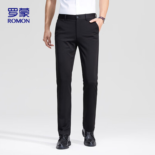罗蒙（ROMON）休闲裤男士夏季冰丝薄款商务直筒裤免烫西装裤子男LM73 黑色 32