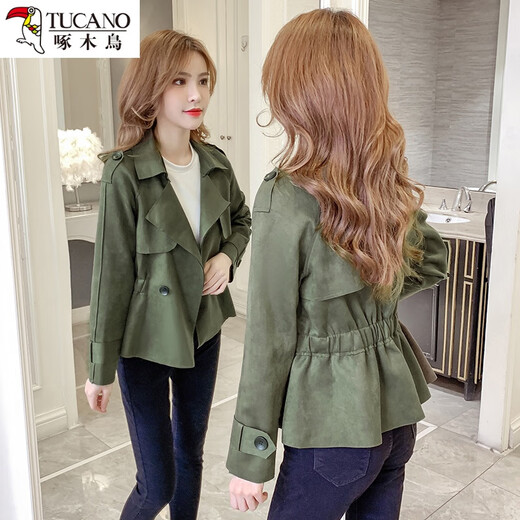 Woodpecker ins trendy coat women's windbreaker 2024 spring and autumn new thin coat short women's jacket small top black 6627 S