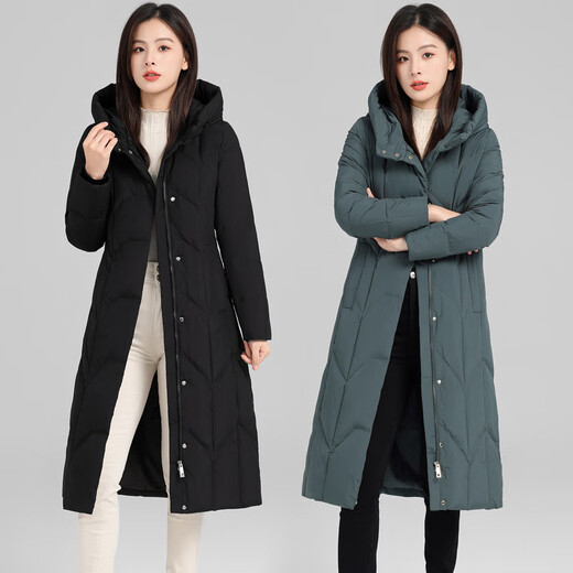 娂娂羽绒服女长款过膝冬季加厚长款2024新款修身时尚白鸭绒妈妈外套 [高端正版服+米灰色]9896 M 建议90-105斤