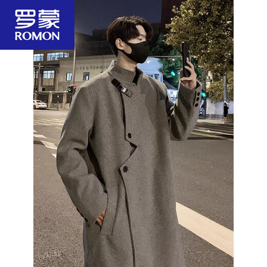 罗蒙（ROMON）中长款毛呢大衣男款冬季英伦风过膝风衣飞机扣感韩系呢子外套 米白色 升级*款 90%的买家选择 M 90-120斤