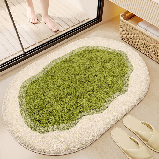 Miaopule Imitation Cashmere Carpet Cream Style Imitation Cashmere Bathroom Floor Mat Entry Mat Bathroom Bath Household Toilet Non-Slip Fragrant Milk Green-Oval Super Good Look Thick and Comfortable 30*50cm (Trial Mini Size)