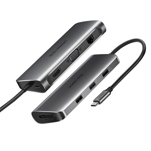 绿联Type-C扩展坞USB-C转HDMI VGA转换器雷电3拓展坞分线器适用MacBoo 9合1 四屏异显HDMI+DP15602 标配