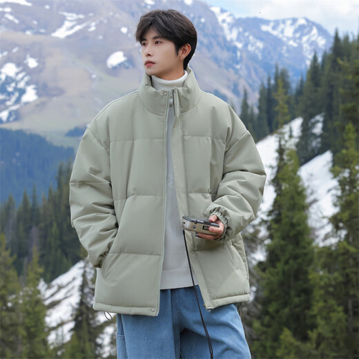 Geslandi Cotton Jacket Men's Jacket 2025 Winter New Trendy Loose Down Cotton Jacket Men's Thickened Casual Stand Collar Cotton Jacket Black L 125Jin Jin is equal to 0.5kg -140Jin Jin is equal to 0.5kg