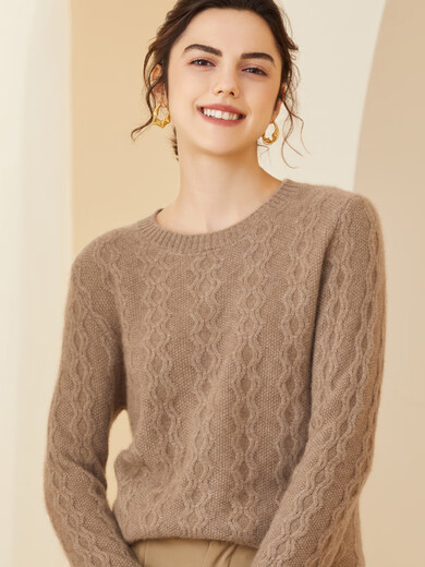 SENLIYA International Light Luxury High-end Cashmere Sweater 100 Pure Cashmere Sweater Women's Round Neck Thick Loose Solid Color Cable Sweater Needle Grapefruit Red S Collect and purchase to get a gift