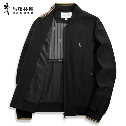 Dances with Wolves, windproof and durable, fashionable and versatile baseball jacket, men's casual jacket 001 black 180