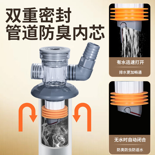 Submarine washing machine drain three-way sweeping robot dryer balcony under water basin drain pipe floor leak anti-odor joint 02 washing machine + basin + dryer/sweeper