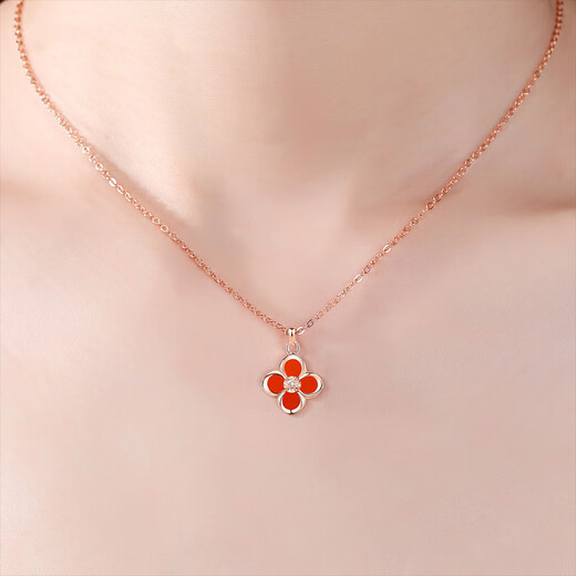 FANISHA four-leaf clover 18k gold color gold AU750 necklace for women rose gold jewelry for girls Valentine's Day 520 gift for girls 18k gold and red agate necklace (customized model) customized model