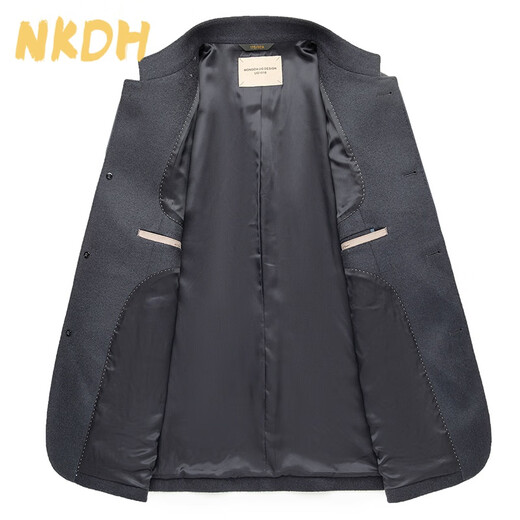 NKDH high-end cashmere coat men's Chinese stand-up collar tunic wool suit dad autumn and winter Chinese jacket woolen coat gray without liner XL 180 recommended 145-165 Jin Jin equals 0.5 kg
