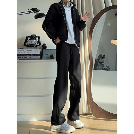 Digada Cleanfit Pantalones casuales para la primavera masculina, el verano y el otoño de seda de seda drapeada Scimitar Pantalones rectos SBXS-C911-6 Black XL