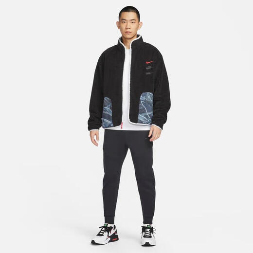 Nike (Nike) jacket men's top Spring and autumn new warm imitation lamb velvet stand collar fashion sportswear casual jacket FZ6194-010/Black/Year of Dragon Limited L (175) / Suggested 130-150Jin [Jin equals 0.5 kg]