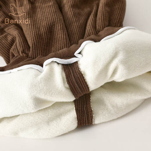 Banxidi boys suit autumn and winter 2025 new children's casual jacket pants baby plus velvet winter clothes two-piece set apricot 90