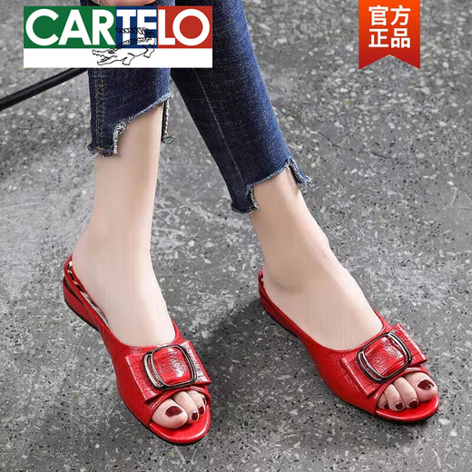 Cartelo 2025 zapatillas de cuero para mujeres en sandalias al aire libre versátiles versátiles de tacón gruesas casuales de tacón grueso gran tamaño blanquecino (sin mancha +) 38