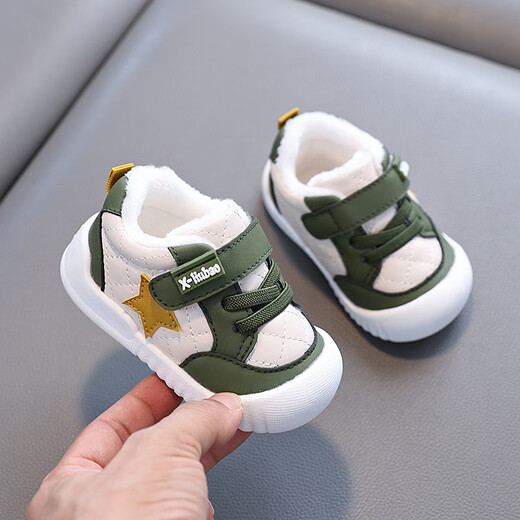 YEEHOO FASHION Ying's baby plus velvet toddler shoes new non-slip soft sole boys' boots green 13 cm inner length size 17