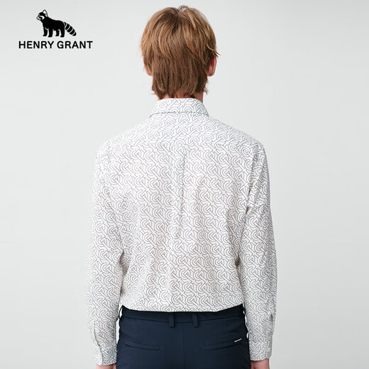 HENRY GRANT Henry Grant Red Panda Autumn and Summer Fashion British Casual Printed Long-Sleeved Shirt Presbyopic Logo White Shirt Men White 46 (170/88A)
