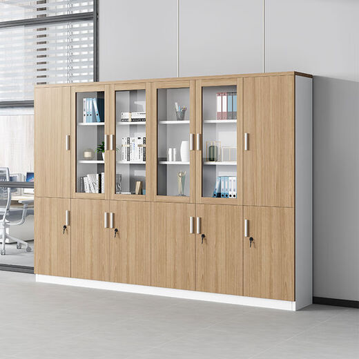 Yusenyi file cabinet wooden file cabinet information cabinet storage cabinet bookcase glass lockable office cabinet color five-door bookcase package delivery