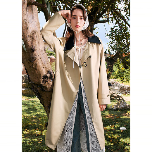 Betu Women's Autumn New Windbreaker Wilderness Maillard Color Block Lapel Windbreaker Jacket Women 2408T64 Khaki L