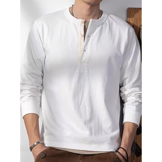 Kuraishi Kazuki Japanese fashion brand pure cotton Henry collar long-sleeved T-shirt men's bottoming shirt autumn and winter loose sweatshirt Henry shirt top men black XL