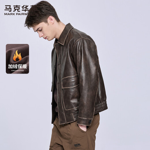 Mark Huafei Velvet Functional Lapel Leather Jacket Men's 2025 Autumn and Winter New Trendy Texture PU Leather Jacket 1503 Dark Brown 302 M 170