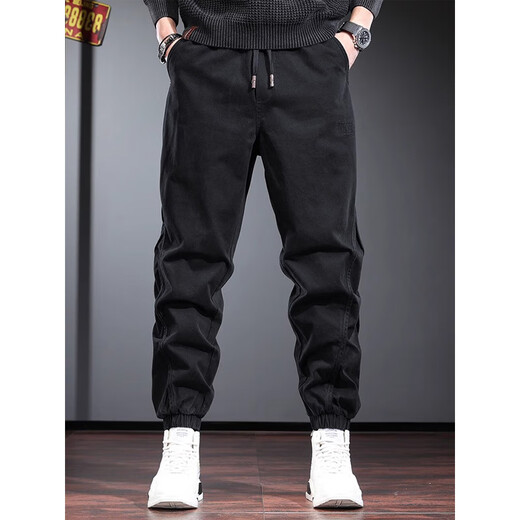 Jeanswest trendy brand overalls for men in spring and autumn new loose legged pants versatile men's casual harem pants black XL (recommended 150-170Jin Jin equals 0.5 kg)