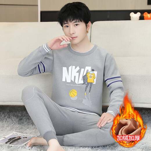 柏乐迪男孩保暖内衣套装初中学生加绒加厚棉毛衫青少年大童冬季秋衣秋裤 683灰色（上衣+裤子）加绒加厚 185 4XL 150-170斤左右