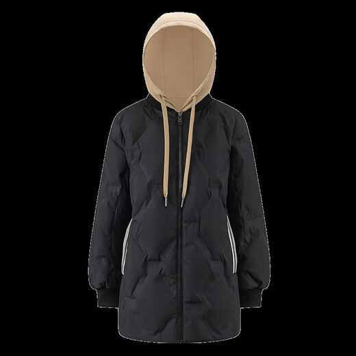 Ai Lai Down Jacket Women's Fake Two-Piece Short Hooded Loose Fashionable Warm Baseball Jacket Carbon Black 165