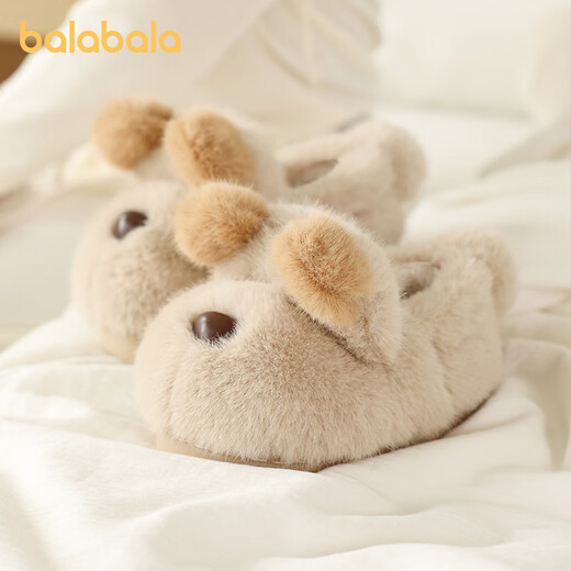 Balabala bear children's slippers boy's non-slip indoor home cotton slippers girl's warm winter baby bag heel furry shoes