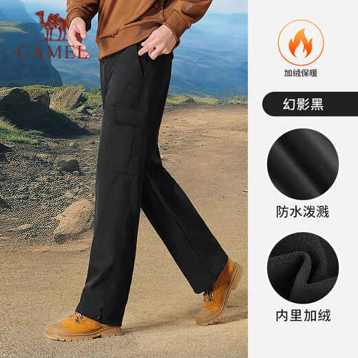 
Camel work pants for men and women autumn waterproof casual pants for outdoor hiking sports pants plus velvet woven charge trousers Y14CAY6625A, Phantom Black, Men [added velvet] M