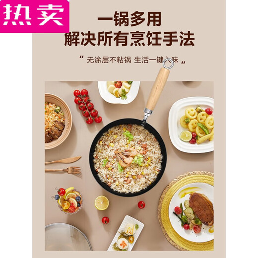 德国进口品质迷你小铁锅家用小炒锅无涂层平底不粘锅一二人食电磁 97英寸 纯铁小炒锅直径20+透明 9720寸