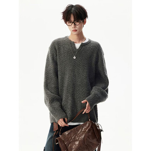 American retro twist design sweater for men and women, lazy Henry collar loose pullover sweater, apricot 3XL 160-180Jin Jin is equal to 0.5 kg