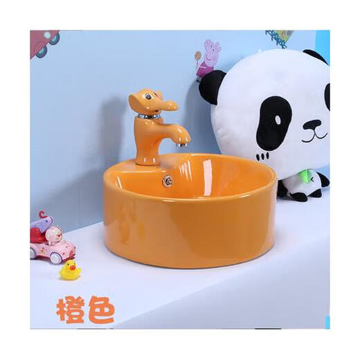 Kindergarten Colorful Wash Basin Children's Wash Basin Cartoon Bathroom Cabinet Combination Counter Basin Ceramic Wash Basin 2 Connected Right High Set