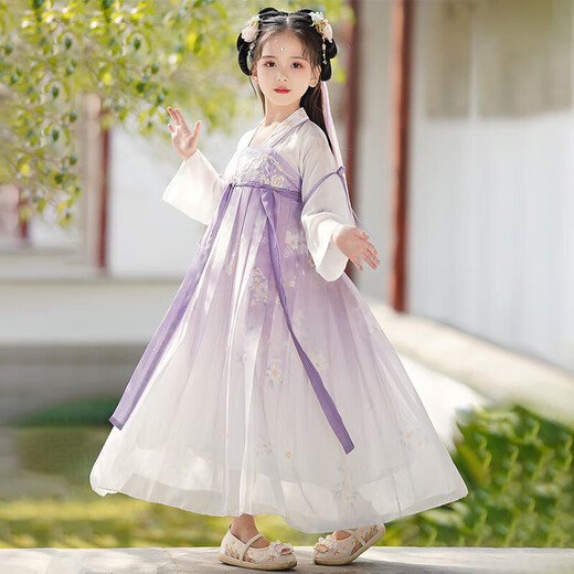 爱宝适儿童汉服女童夏古装连衣裙薄款中国风女孩儿童节礼物表演服 苍兰紫 S692 160 码【建议身高150-160cm】