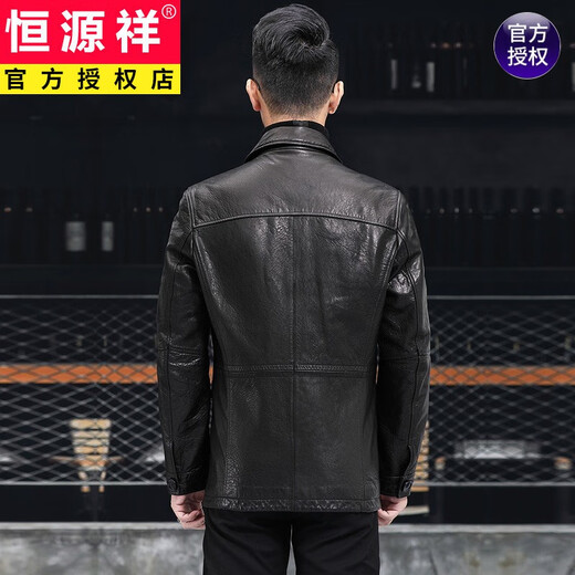 Hengyuanxiang 2025 new leather jacket Haining genuine leather jacket men's sheepskin motorcycle hunting jacket genuine leather jacket lapel short coat black XL 175