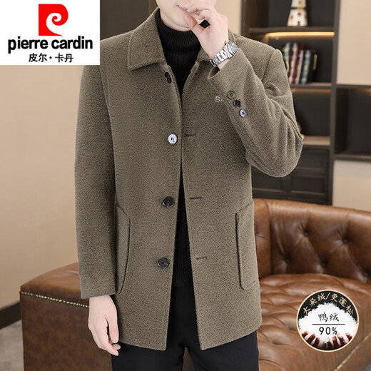 Pierre Cardin hiver épaissi mi-long manteau en laine laine doudoune chaude pour hommes veste décontracté revers vison vêtements nouveau produit 88601/noir/coton style tissu de laine M