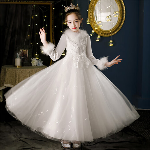 Xinlan Fuman Violin Performance Disfraz de niñas Vestidos para niños Cumpleaños de alta gama Princesa Falda Flores Flores Fiela anfitriona Z1901 [Collar de cabello azul] Siga la corona 140cm