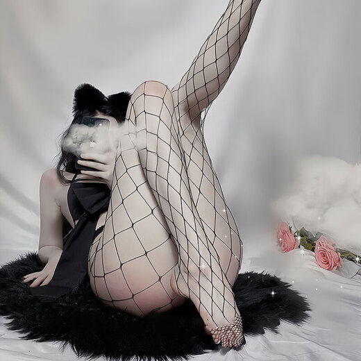 Hot Cat Sexy Underwear SM Adult Sexy Silk Girl Black Silk Temptation Hollow Hand-Teared Fishnet Stockings Women's Large Net R022 X