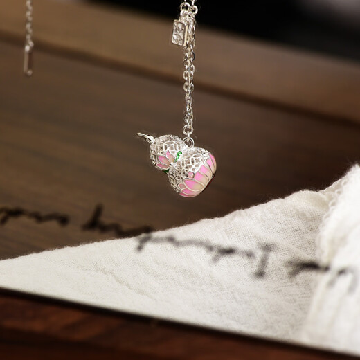 Sterling silver 925 Chinese style enamel gourd necklace