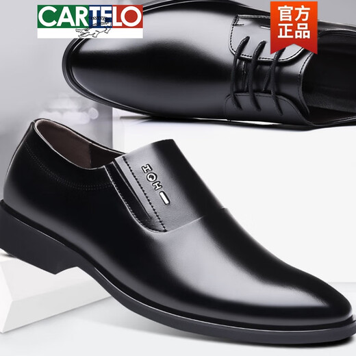 Cartelo Lederschuhe Herren und Winter echtes Leder atmungsaktives Gelegenheitsgeschäft formelle Verschleißhöhe plus Samt schwarzes Derby 6189 Viersaison Black 41