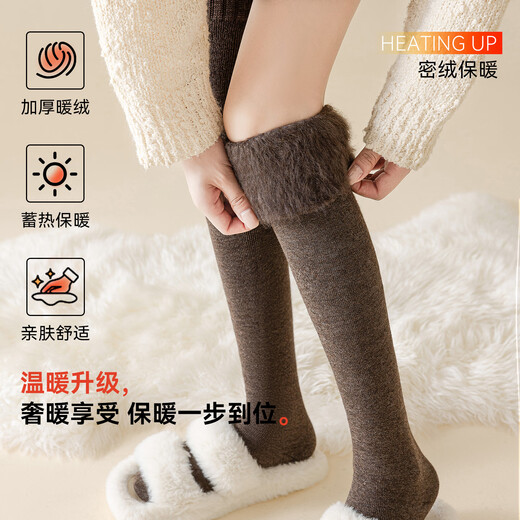 Catman Thick Warm Over-the-Knee Socks for Women in Autumn and Winter with Velvet and Thickened Knee Socks Covers Stockings Winter Thigh Socks Extended - 1 Pair White / About 70cm after Stretching One Size Thick Velvet Warm Over-the-Knee Socks