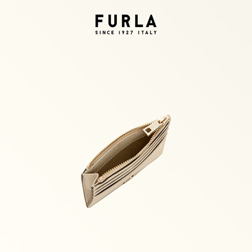 FURLA CAMELIA cowhide small simple solid color women's card clip small thin card bag nude color