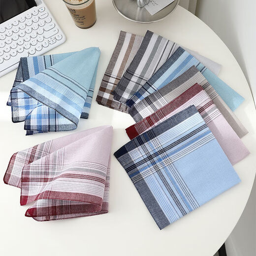 Zeluo nostalgic old-fashioned plaid soft and ancient style men's middle-aged and elderly thin handkerchief cotton sweat-absorbing towel pure cotton retro handkerchief ON# (3 strips) pure cotton about 39CM*39CM