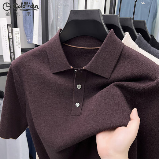 GOLDLION G+ Goldlion Light Luxury Kammgarn, maschinenwaschbar, kurzärmelig, Herren-Wollpullover, Winter-Reverspullover, mittleres Alter, einfarbig, halbe Ärmel, eisengrau, reine Wolle, Q-17605 M 170, empfohlen 120–140 Jin Jin entspricht 0,5 kg