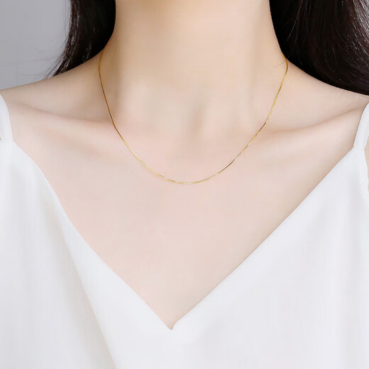 Fat Donglai's same style 18k gold necklace does not fade 18K women's 925 yellow l gold plated color gold plain chain thin naked chain melon seed chain gold color 45cm