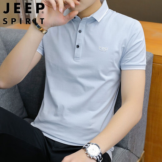 吉普（JEEP）冰丝短袖t恤男夏季韩版潮流衬衫领polo保罗保罗衫翻领衣服男半袖 1301黑色 M 90-105斤