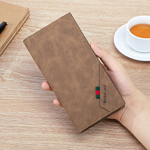 Mashalanti Wallet Mend Wallet Long Wallet 2 Fold Multi-Fonction Sac Sac pour cadeau d'anniversaire pour garçons Cadeau pratique pour le petit ami et le mari. Couleur de café - boîte cadeau