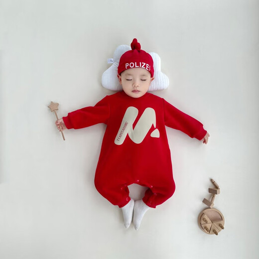 Disney (Disney) Street style style Year of the Dragon parent-child outfit for a family of three 20264 autumn and winter new red sweatshirt baby crawler suit trendy red without velvet 90 baby jumpsuit (with hat)