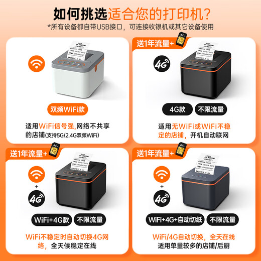 Shangpeng [support JD Takeaway] Fully automatic orders for Meituan Takeaway flash purchase Ele.me printer 4g WiFi Bluetooth thermal ticket cloud printer dining all-in-one machine commercial use Food delivery treasure [4G+ voice] Give 1 year of traffic support JD Meituan Ele.me
