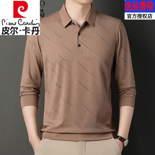 皮尔卡丹（pierre cardin）高档品牌纯棉t恤男士长袖2025新款中年休闲翻领薄款爸爸体恤衫 832藏青色 2XL 180