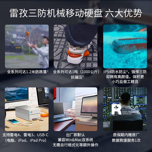 LaCie雷孜小金刚 移动硬盘 三防 1TB  Rugged USB-C  机械硬盘 USB Type-C/3.2 兼容mac 便携防跌 外接