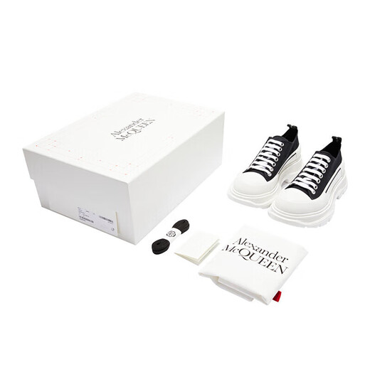 Alexander McQueen gift AMQ women's black/white canvas thick-soled lace-up boots 697072 W4AAQ 1070 36