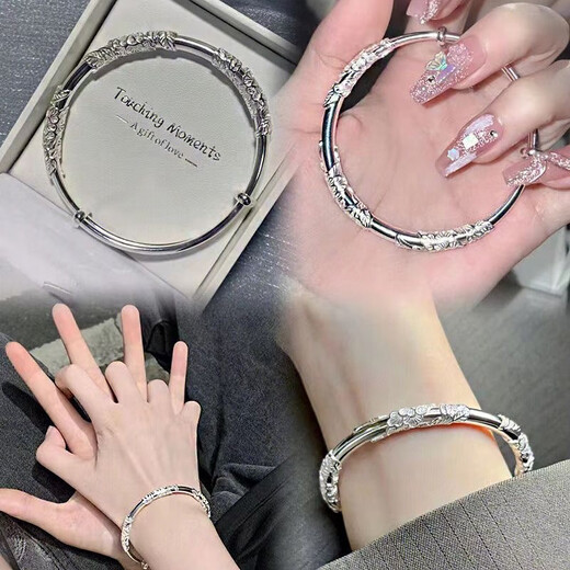 Un bracelet en argent avec des fleurs et du brocade, un bracelet de poussière de plumes canaries solide et de tirage sans décoloration, offrant une petite amie cadeau de la Saint-Valentin, bracelet de fleur